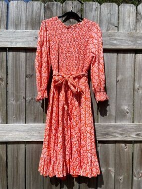ELIZABETH Wilson NWT Coral Printed Midi Dress with Tie Waist XXL